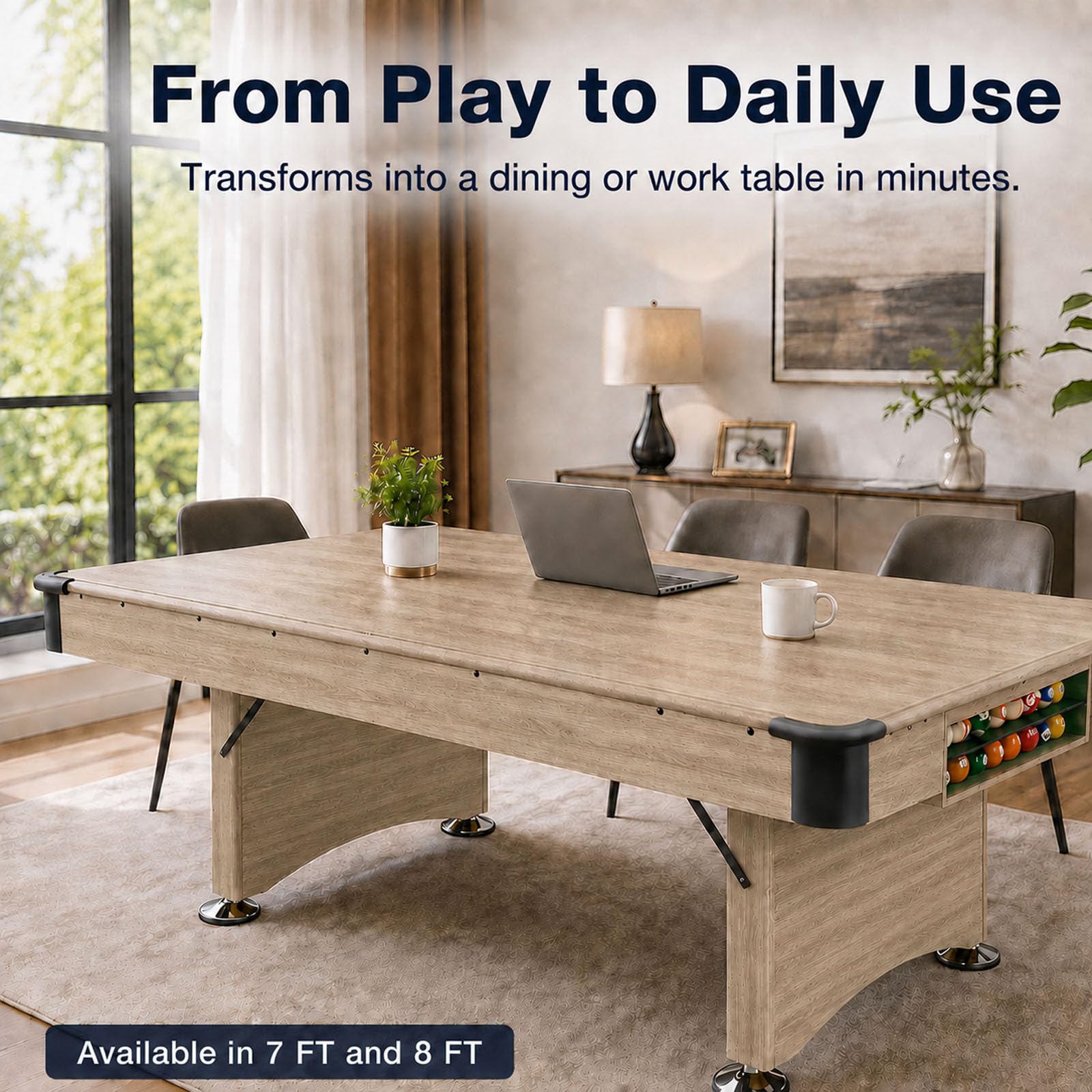 Tavolo da biliardo con tavolo da ping pong e piano da pranzo, design pieghevole per risparmiare spazio, costruzione durevole, perfetto per sala giochi o intrattenimento in famiglia