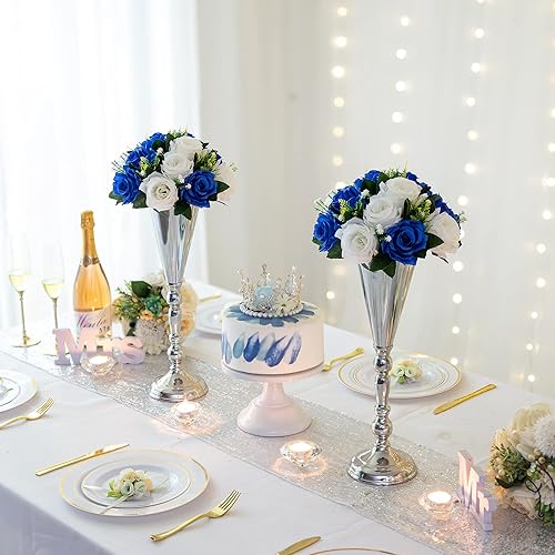 Miniatura 2 de Sziqiqi Flores artificiales azules para decoración, bolas de flores falsas para centros de mesa de boda, mesas, arreglo de centro de mesa de flores