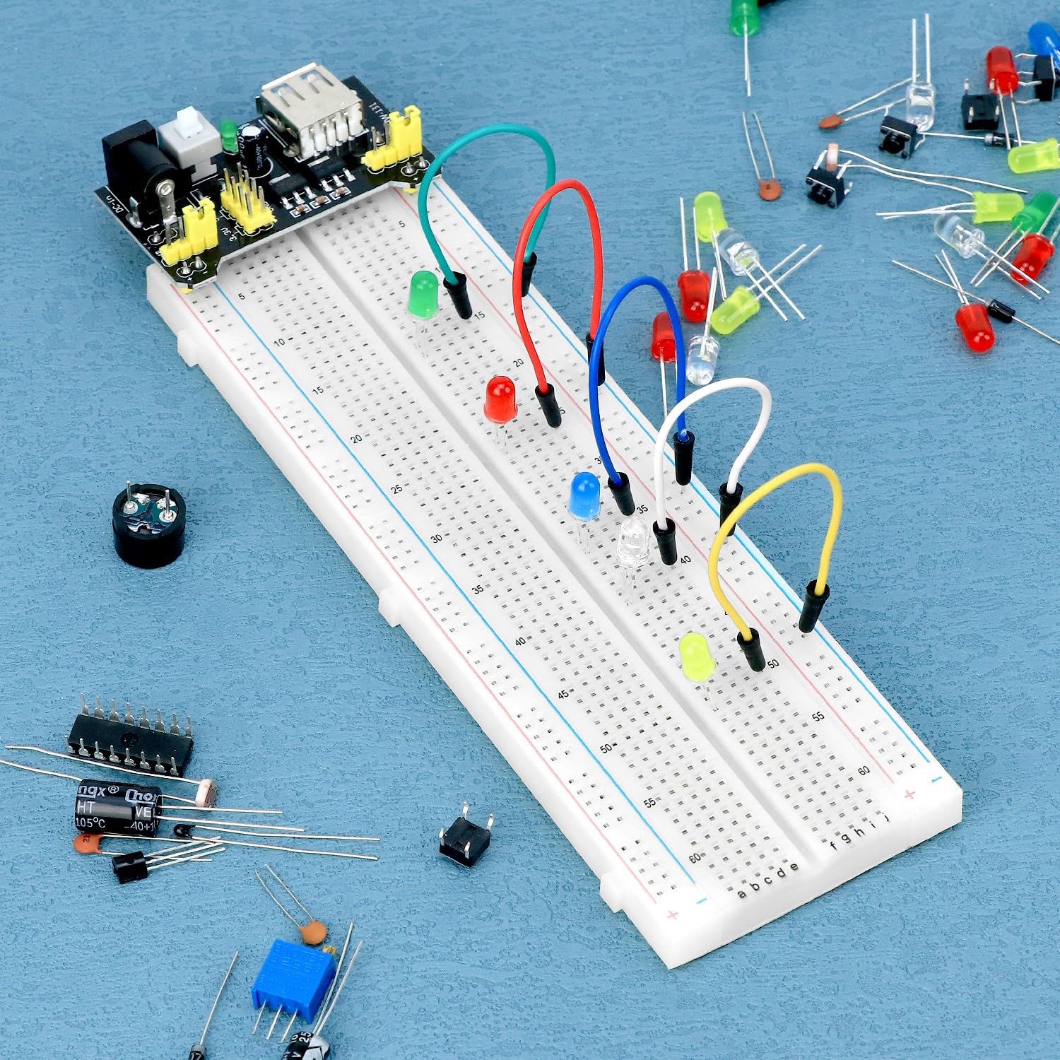 QWORK® 420 Pezzi 37 Valori Componenti Elettronici Kit con Breadboard, Modulo di Alimentazione e Jumper, Compatibile con Arduino, STM32, Raspberry Pi