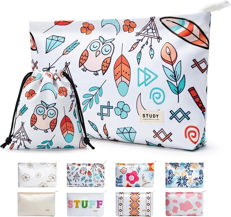Necessaires de maquiagem WLLWOO WLLWOO com zíper e tecido resistente à água, estampa Owl, 2 unidades