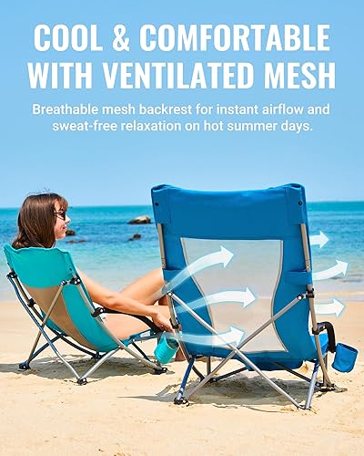 Miniatura 7 de KingCamp Low Beach Chairs, Portable Folding Chair for Adults Extra Wide Ergonomic High Back Seat 300lbs Heavy Duty Lightweight Oversized Gear with