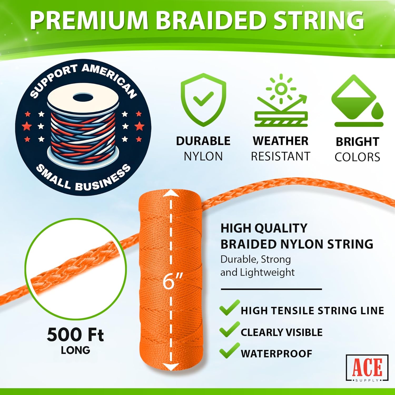 Orange Mason Line - #18 Braided Nylon String - 500 Ft Length - Nylon Twine for Gardening & Masonry - Perfect Construction String
