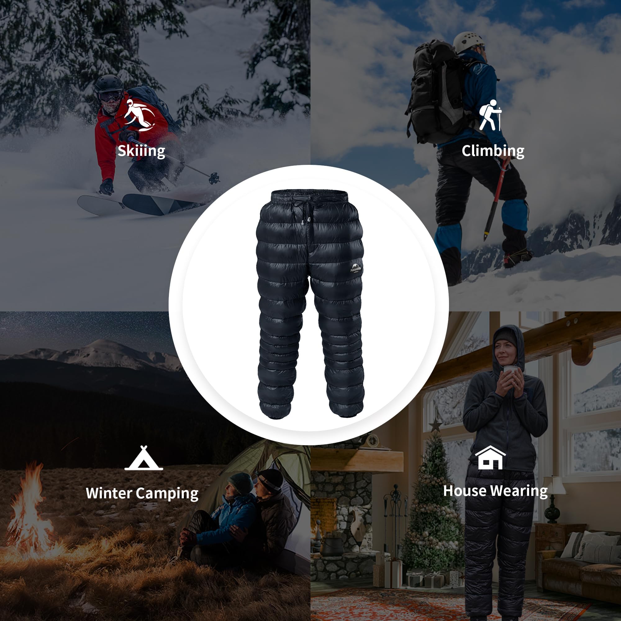 Naturehike Damskie spodnie puchowe, ultralekkie spodnie narciarskie dla mężczyzn i kobiet, spodnie śniegowe do Outdorr, zimowe, termiczne, ciepłe, wodoszczelne, kacze puchowe, do użytku na zewnątrz,