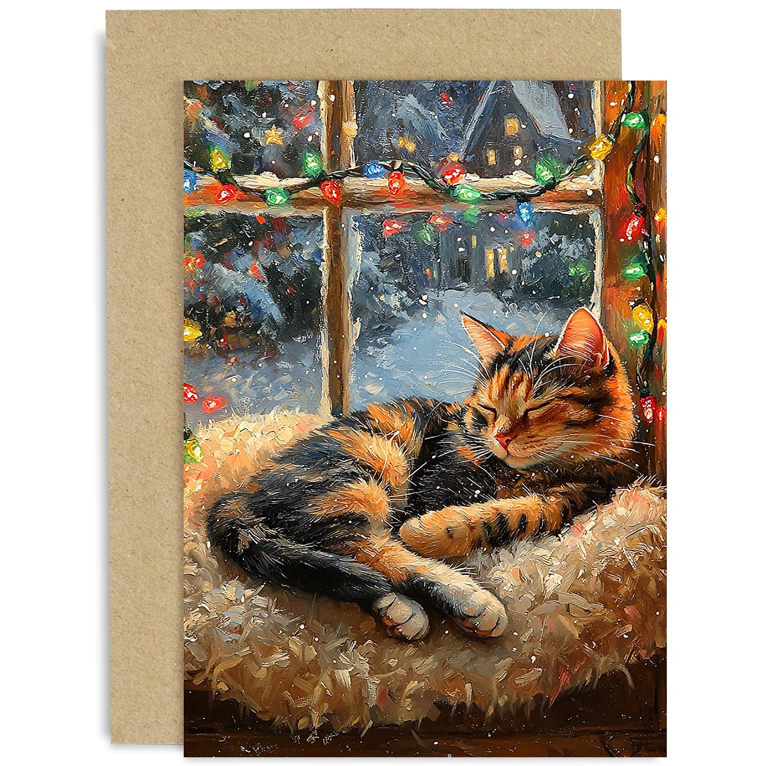 Vintage-Weihnachtskarten für Männer und Frauen – Festliche Katzen-Schlaflichter Malerei Design – für Sie oder Ihn – Weihnachtskarten für Vater, Mutter, Großeltern, Tante, Onkel – Innenseite