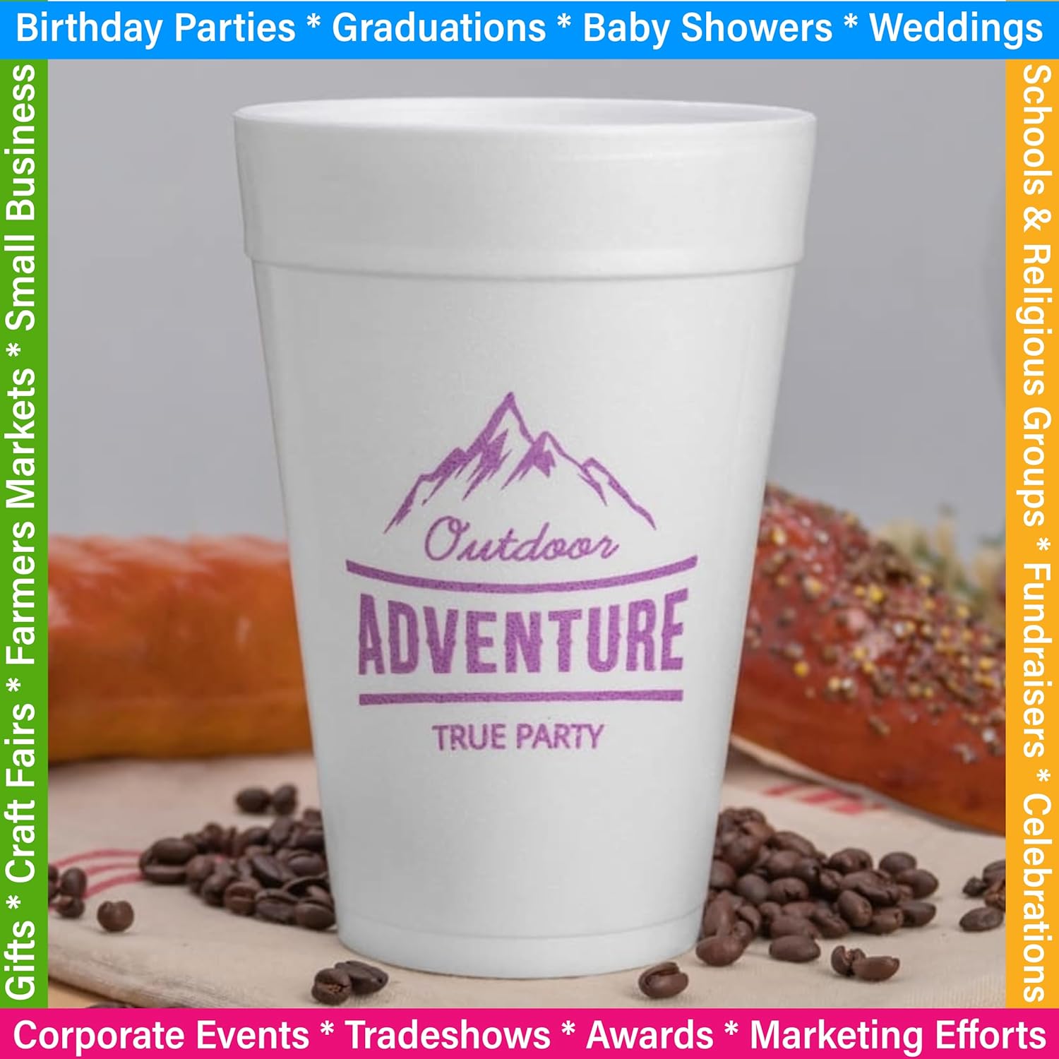 32 Oz. Styrofoam Cups with custom one-color imprint, ideal for events, business marketing, and restaurant branding. (QTY 10)