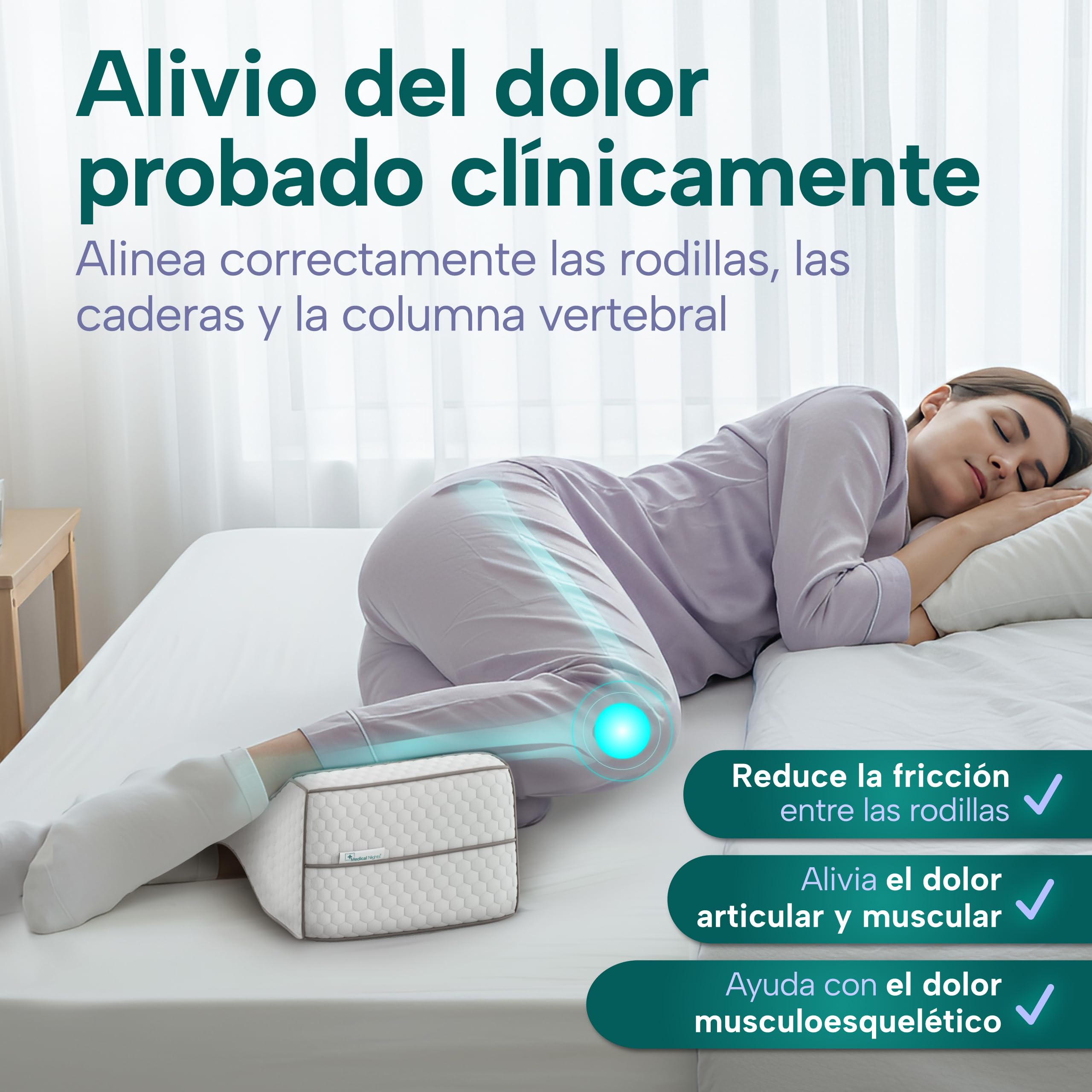 Almohada ortopédica para piernas para dormir de lado, para aliviar la cadera, la espalda y las rodillas, almohada ergonómica de espuma viscoelástica con diseño antideslizante.