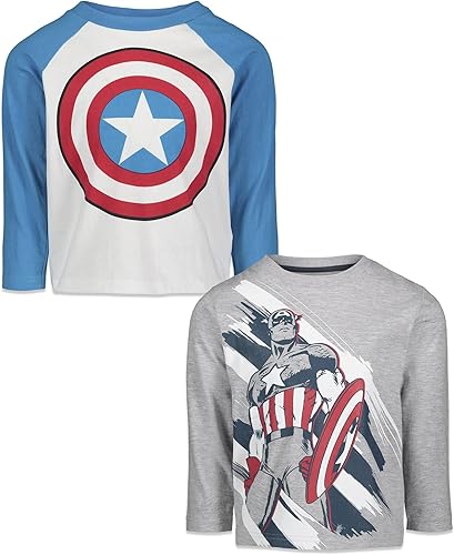 Marvel Avengers Spider-Man Iron Man Capitán América Hulk Black Panther Miles - Paquete de 2 camisetas de manga larga para niños pequeños y grandes