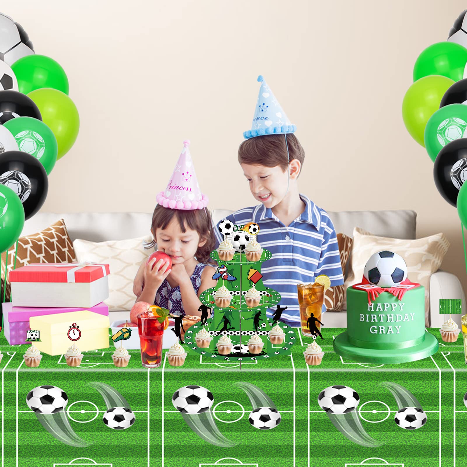 3-stöckiger Cupcake-Ständer Mit Fußball-Design – Party-Deko Für Sport-Geburtstage