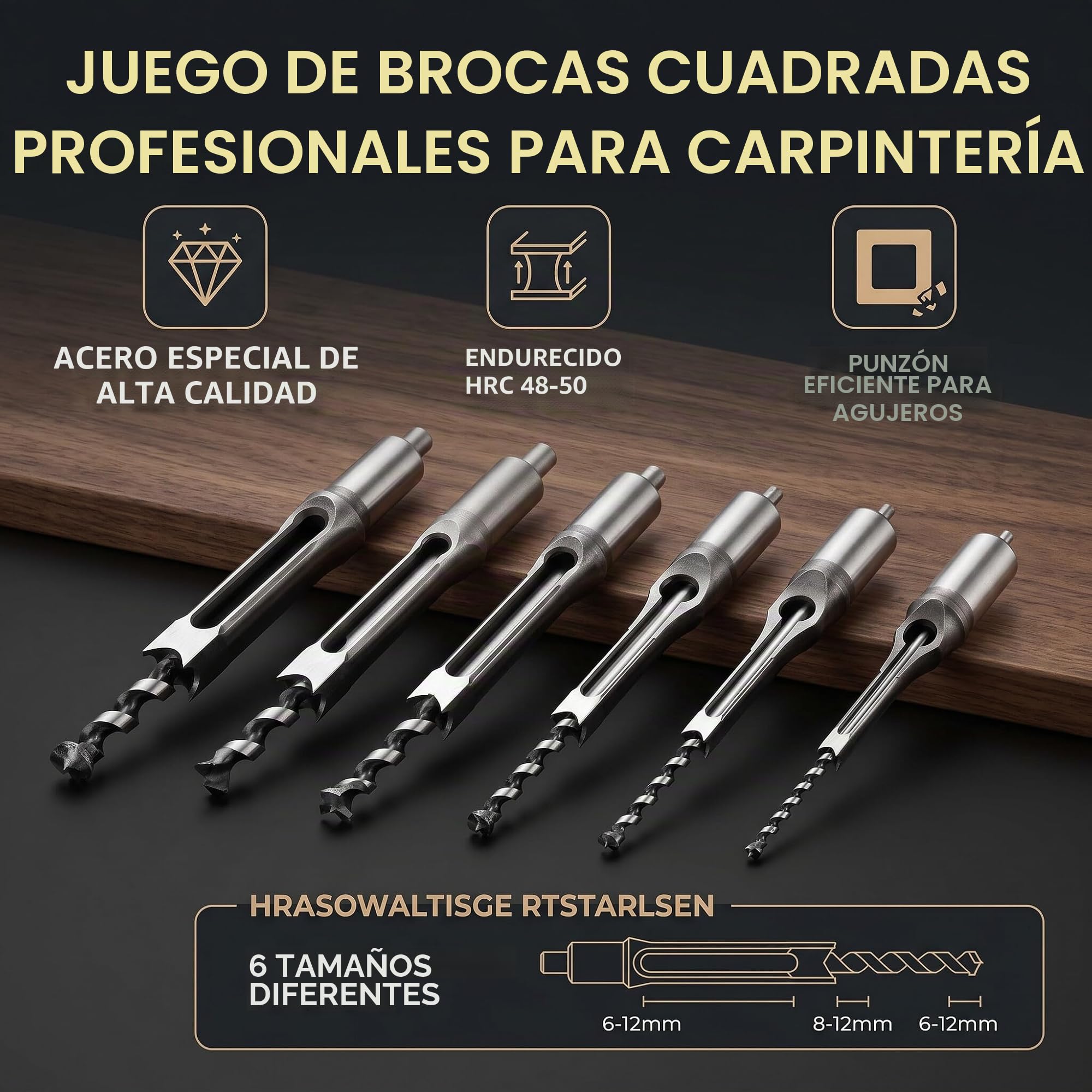 Juego de Brocas para Mortaja 6 Piezas Acero 1/4 a 5/8 Pulgadas