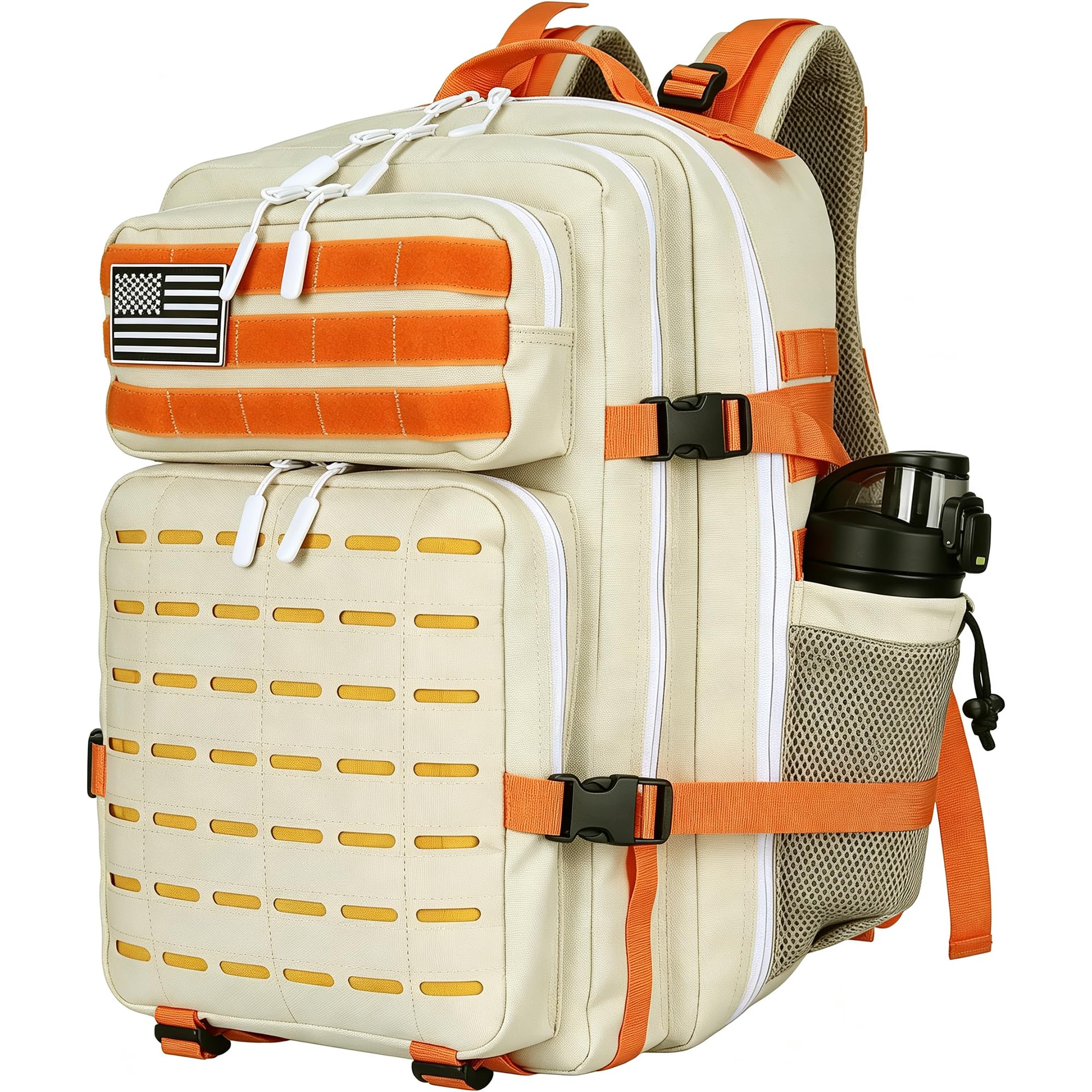 Military Tactical Backpack 45L/25L 3 Day Assault Pack Molle Daypack Hiking Backpack for Men and Women (Beige-Yellow, 45L)