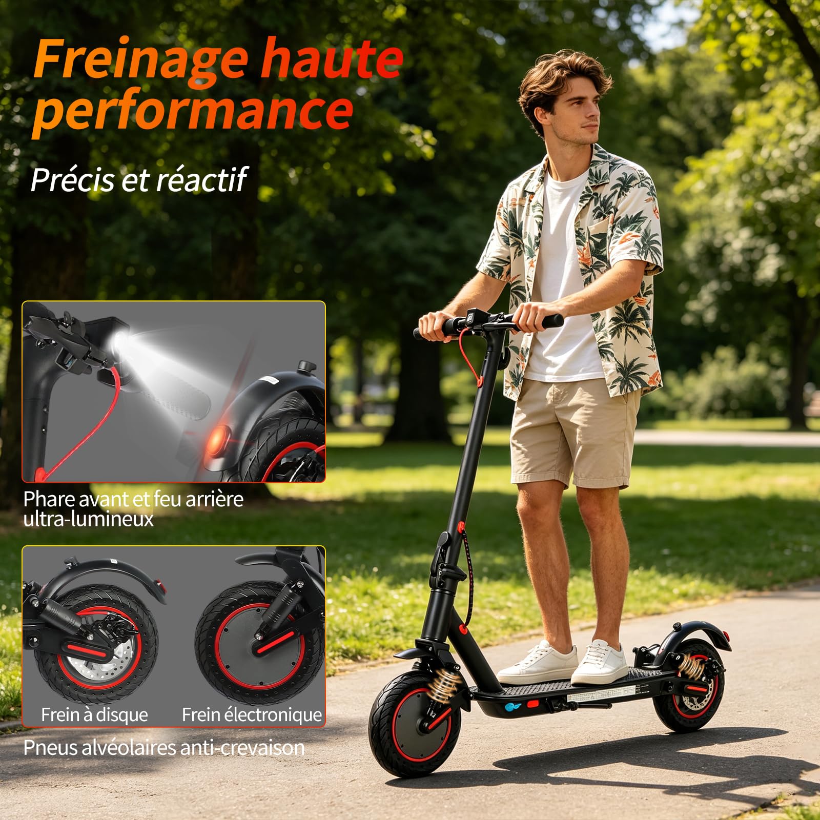 Trottinette Électrique Adulte, Autonomie 30 km,10'' Trottinette Electrique Pliable 350W Escooter, Batterie 7,5AH,Double Suspension & Double Frein APP, Ultra Legere trottinette electrique Charge 120 KG