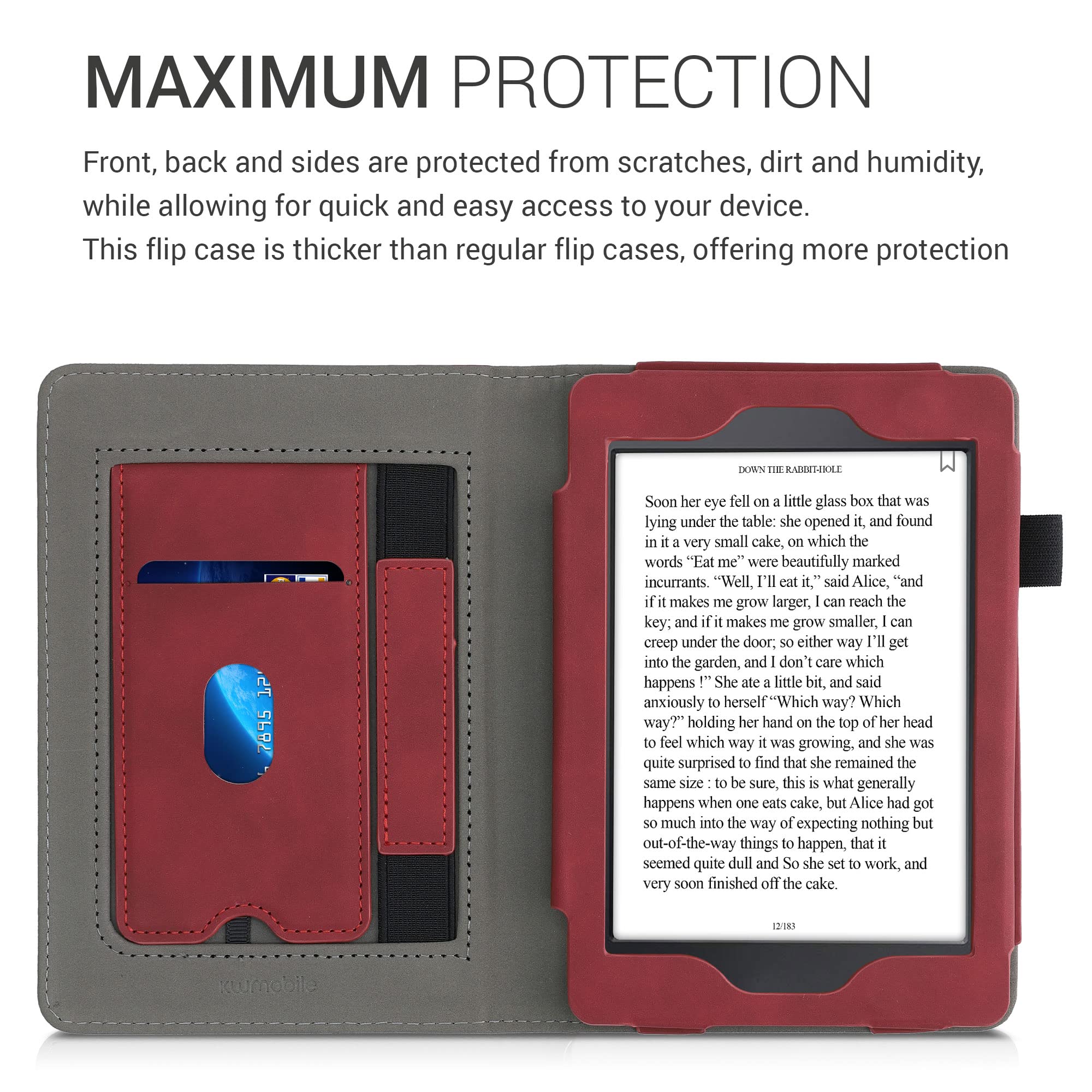kwmobile Etui kompatybilne z Amazon Kindle Paperwhite - Syntetyczna skóra nubukowa z zapięciem na magnes, podpórka, pasek na rękę, otwór na kartę - szczotkowane serce ciemnoczerwony