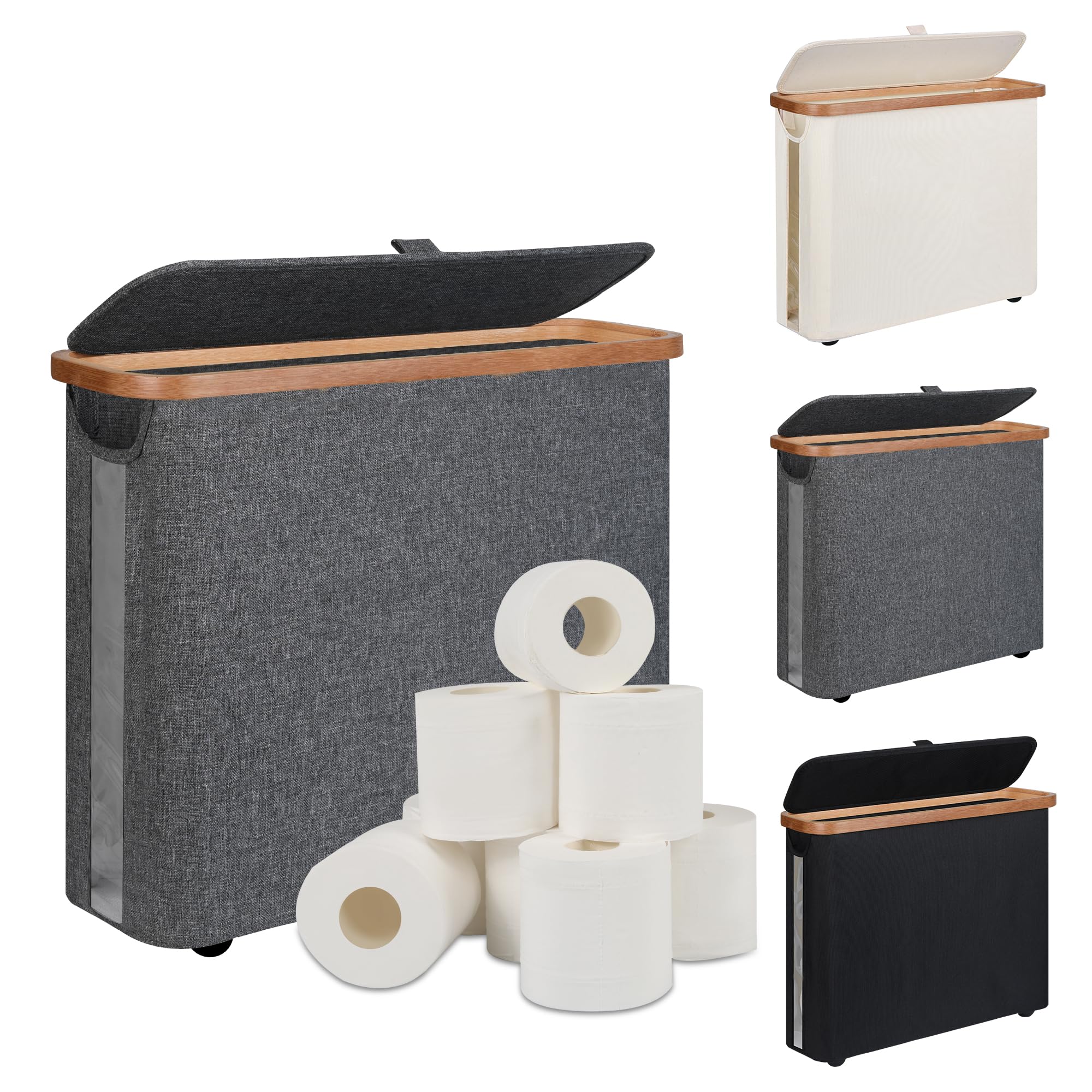 Toilet Paper Storage Basket with Lid - The Ultimate Bathroom Organizer, Free Standing Toilet Paper Holder for Up to 9 Mega Rolls, Toilet Tissue