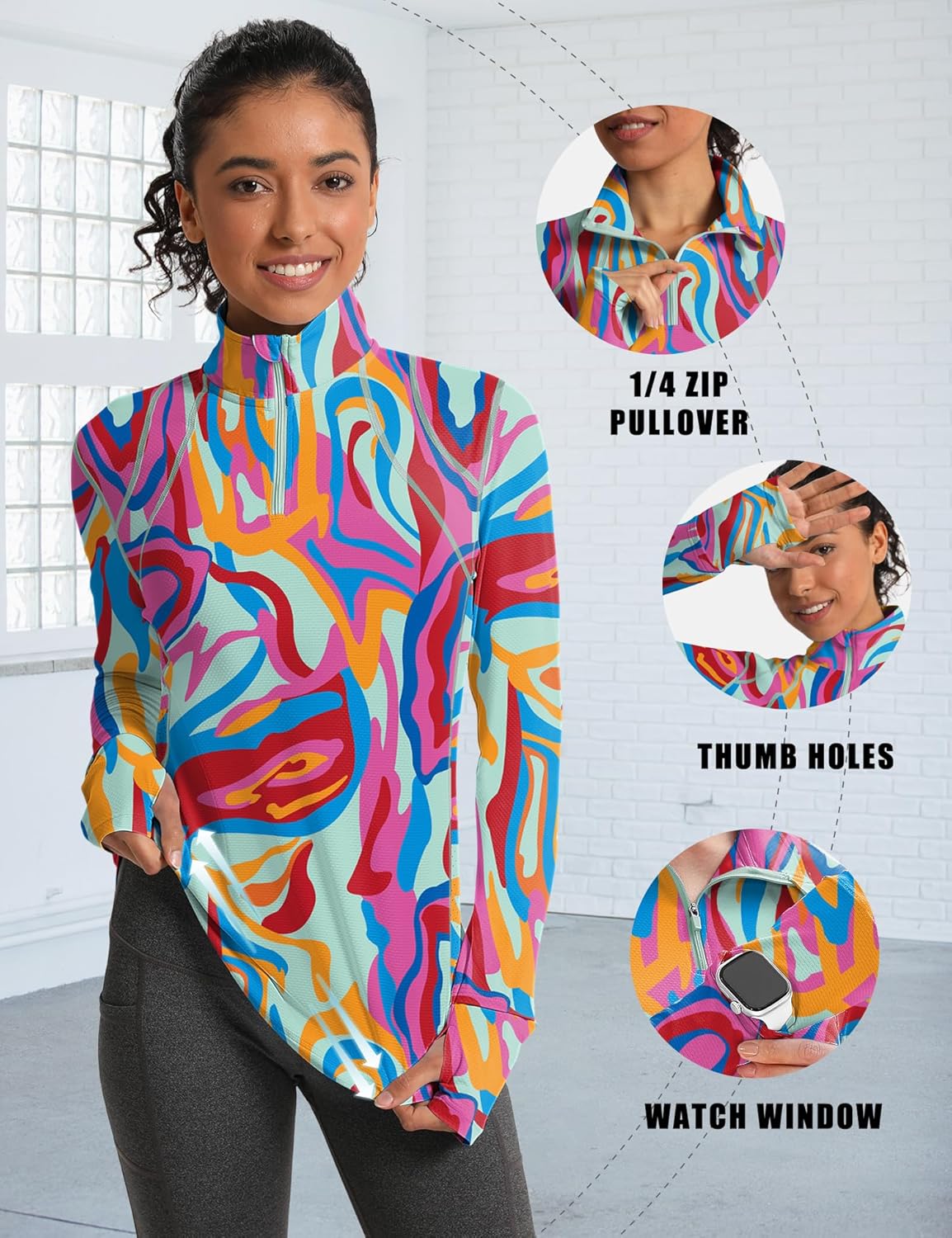 IECCP Womens Long Sleeve Golf Shirts Sun Protection 1/4 Zip Pullover Summer Quick Dry Athletic Hiking Running Workout Tops - Image 4