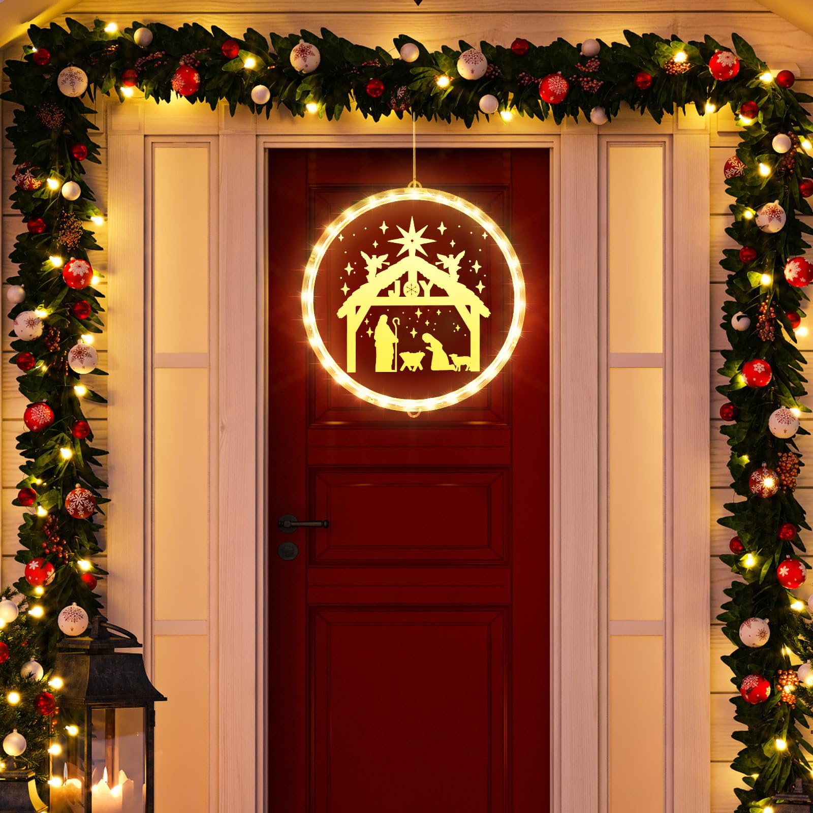 ROCEEI Luces decorativas de Navidad de 9.45 pulgadas para ventana, belén, luces colgantes, luces de Navidad, letrero de Navidad para interiores y exteriores, decoración de noche santa, letrero de