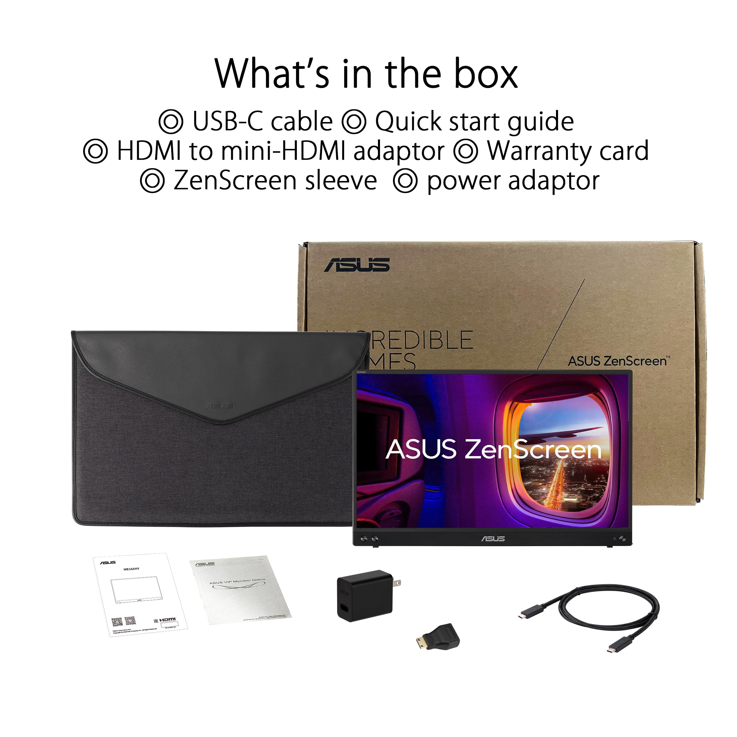 ASUS ZenScreen MB16AHV - Monitor portátil IPS FullHD de 15,6" | HDMI, USB Type-C, filtro de luz azul, superficie antirreflejos, tratamiento antibacteriano
