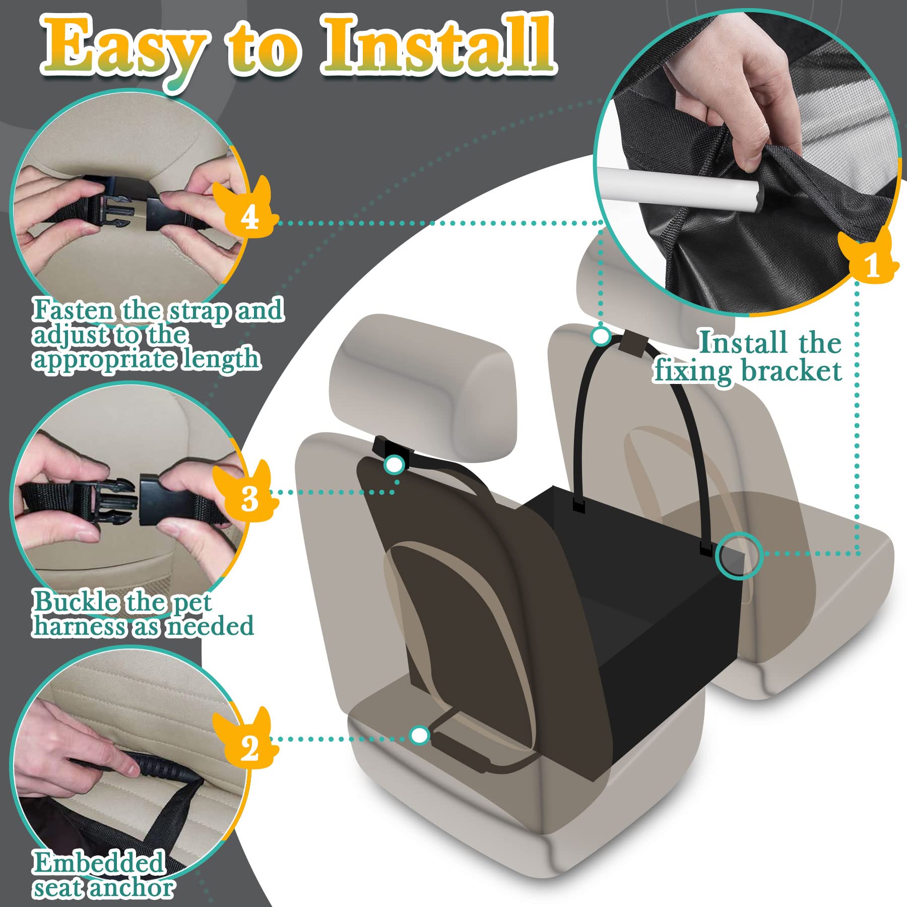 Asiento del Coche de Seguridad para Perros, Bolsa de Transporte para Mascotas Gatos, Funda Coche Material Oxford Lavable Viaje 54Lx50Wx47H cm