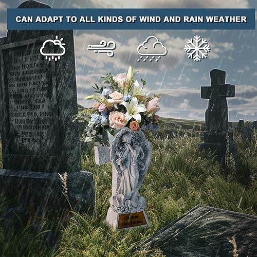 Miniatura 4 de JFHEDY Estatua de jardín de ángeles, decoración para exteriores, decoraciones de tumbas para cementerio, figuras solares de jardín de ángeles,