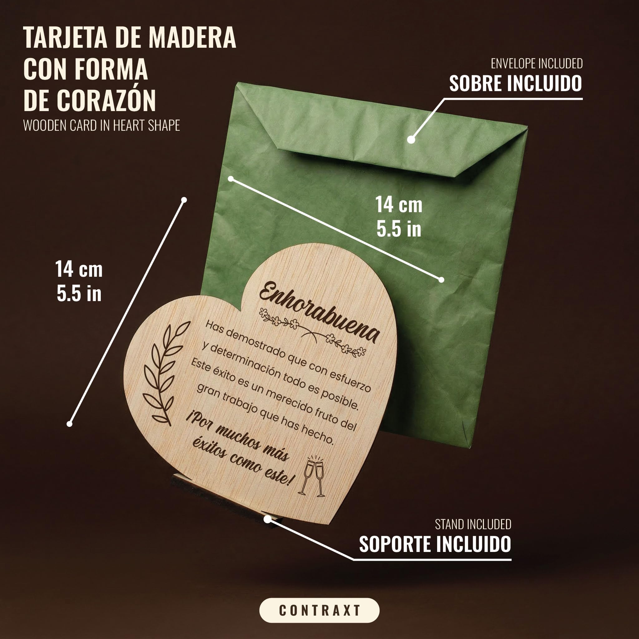 CONTRAXT Tarjeta de Enhorabuena en Madera. Regalos para Felicitar Logros Especiales Regalos originales graduación trabajo hombre mujer congratulations cards (Enhorabuena)