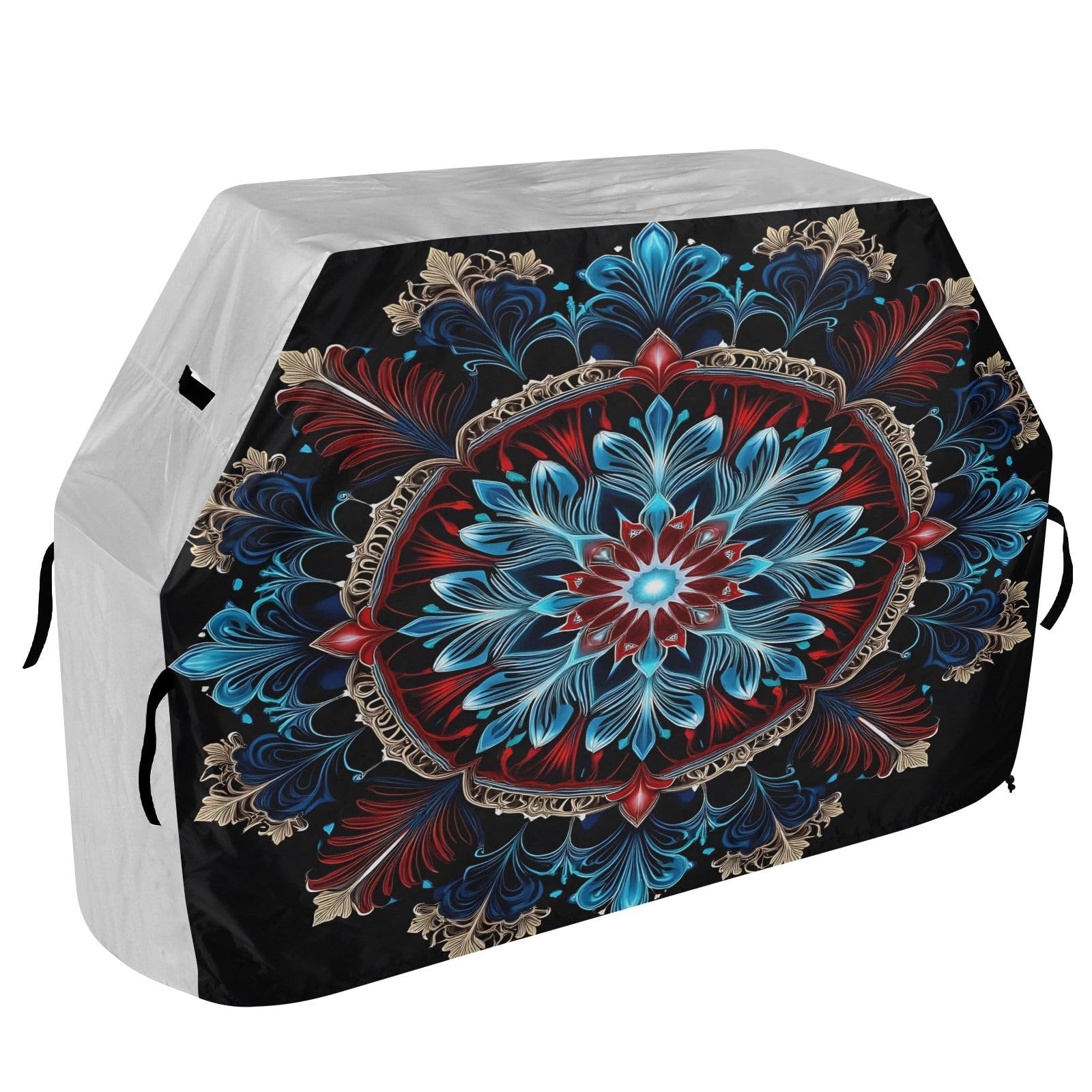 Copertura per barbecue di alta qualità, impermeabile, resistente allo sbiadimento, resistente, adatta per griglie fino a 25 cm in rosso blu mandala