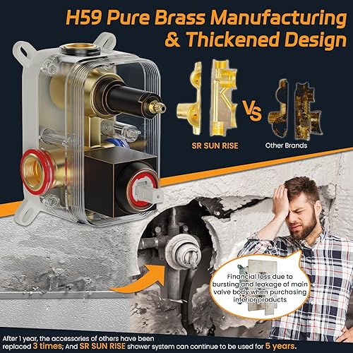 Miniatura 102 de SR SUN RISE Sistema de ducha negro mate de 12 pulgadas, latón de 12 pulgadas, mezclador de lluvia de lujo, conjunto combinado de ducha montado