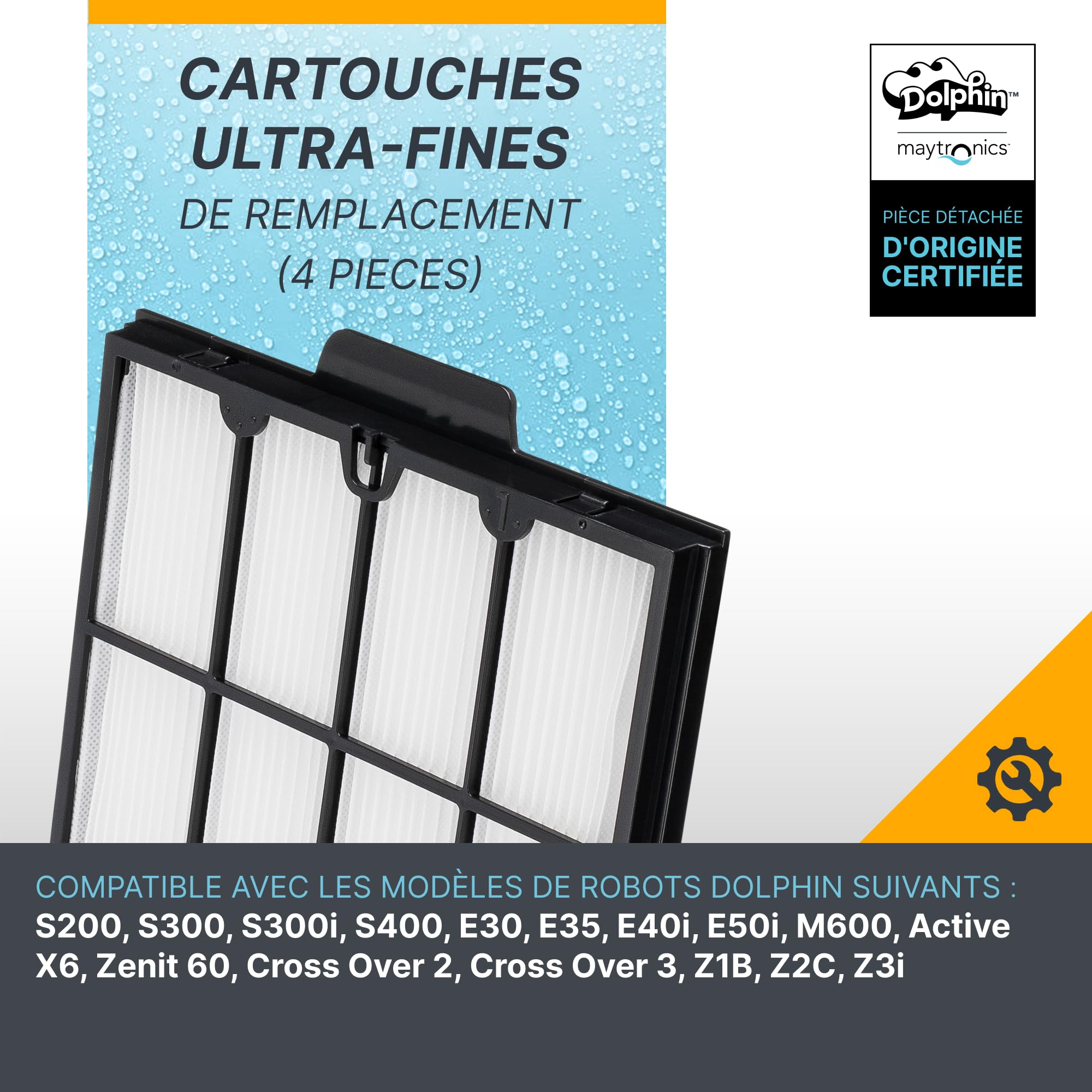 Dolphin Pièce détachée certifiée Cartouches Ultra-Fines de Remplacement (4 pièces) - Référence 9991467-ASSY