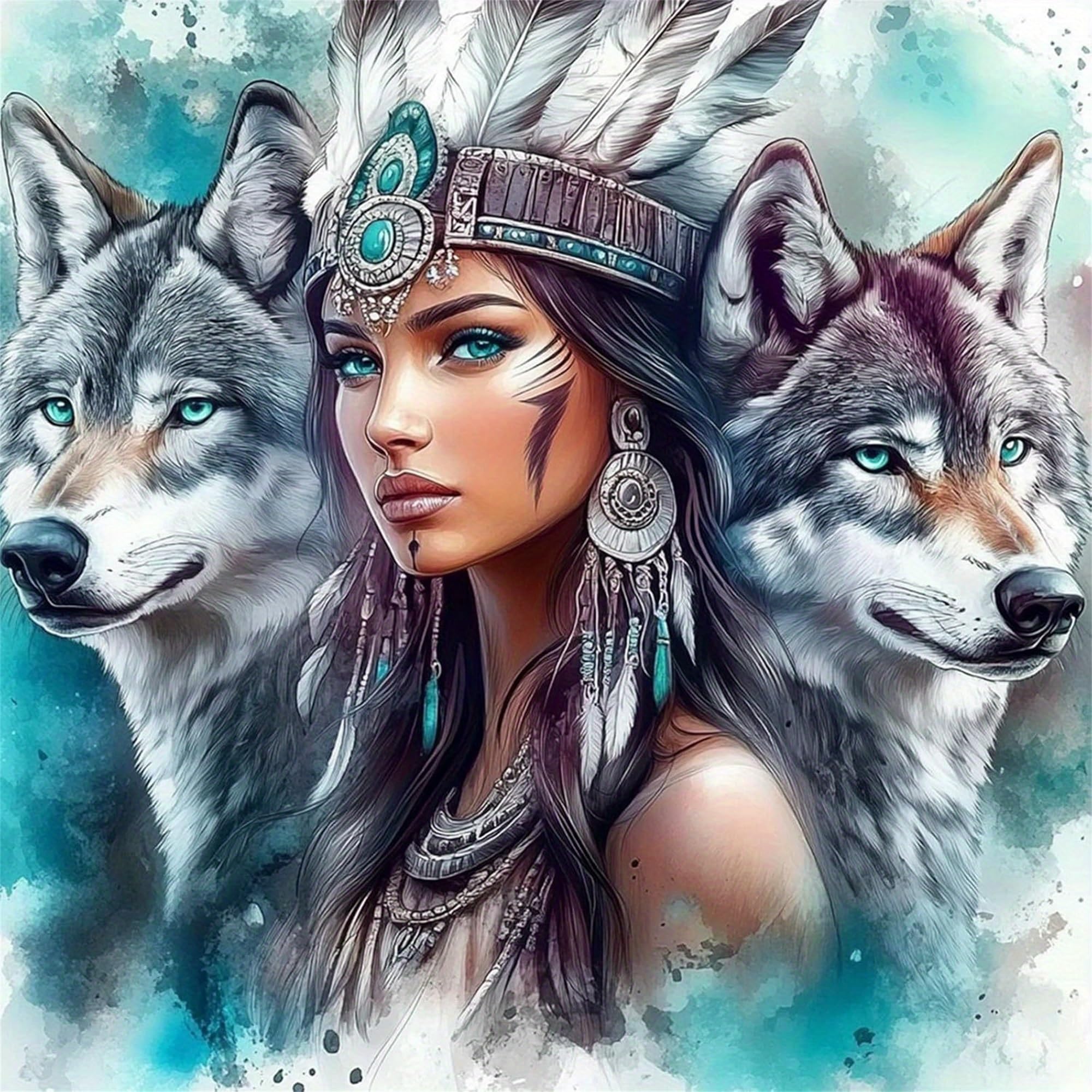 HEFEIS 5D DIY Diamond Painting Kit for Adults,Diamond Art Kits for Beginner,Wolfspirit Painting by Diamonds,Gem Art Kits Round Drill for Home Wall Decor Gifts for Women, Men (Wolf)