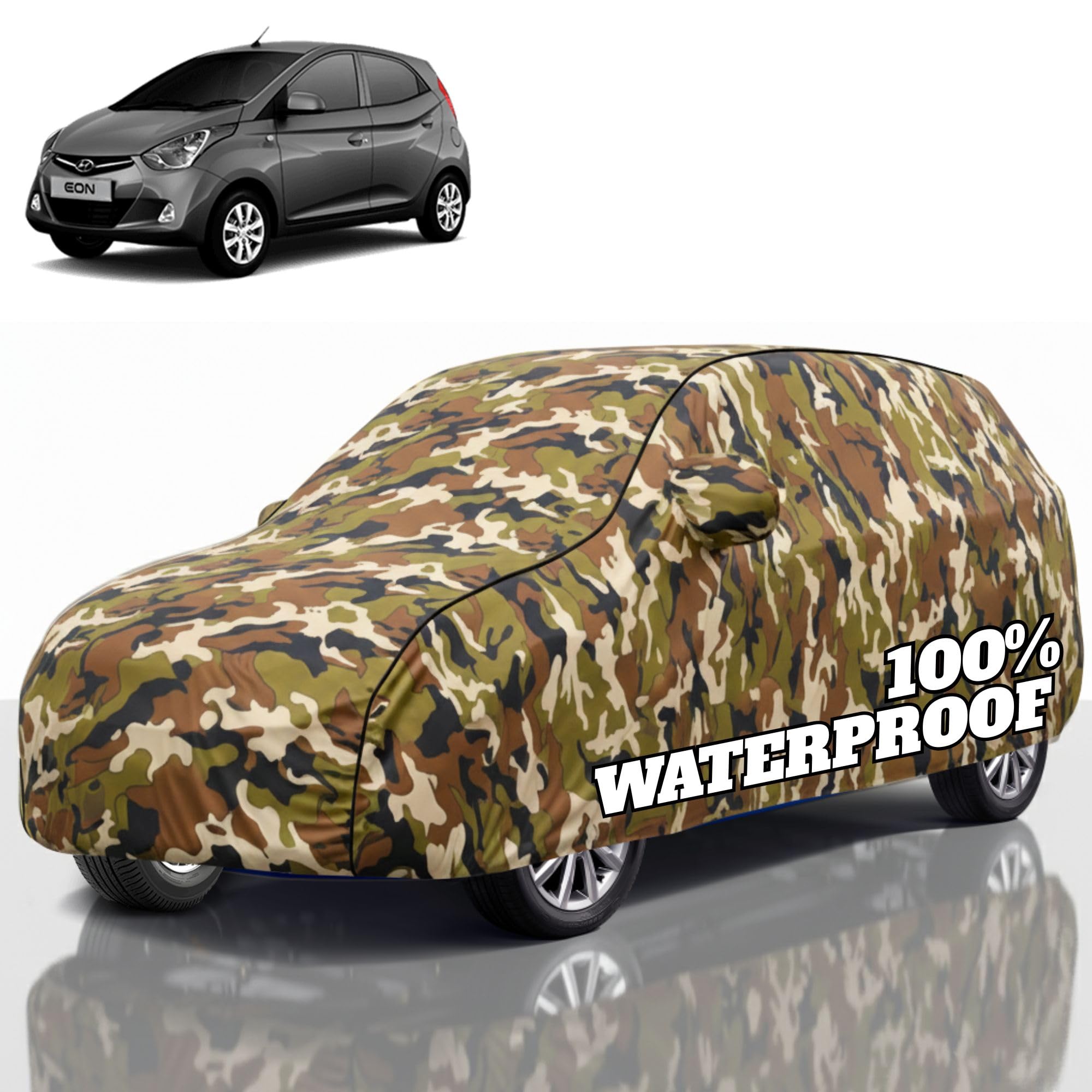 Premium Polyester Car Cover Eon All-Weather Protection from Rain, Dust &amp; Sun | UV Resistant Fabric | Full Body Secure Fit for Outdoor &amp; Indoor Parking Jungle