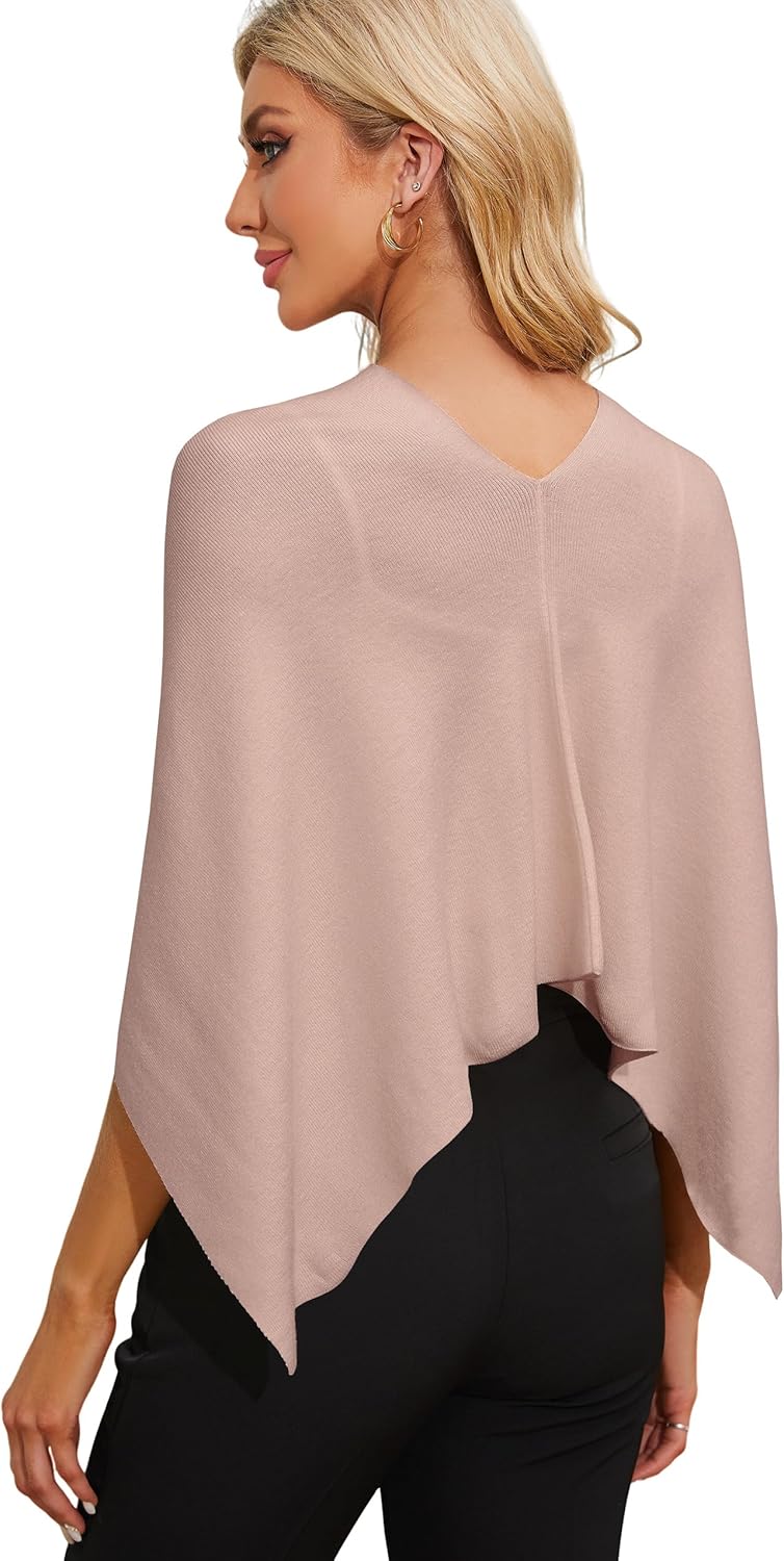 PULI Women Capri Poncho Sweater Petite Cropped Versatile Shawl Slender Frame Fit Soft Knit Wraps Cowl Neck Short Tops - Image 2