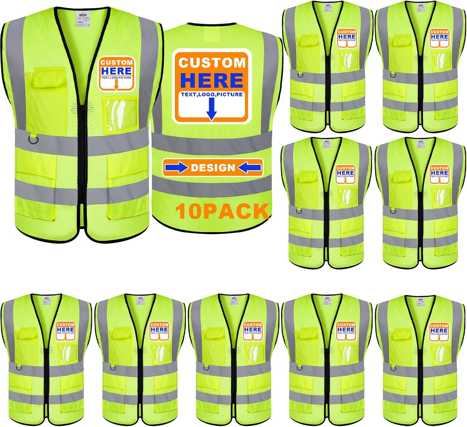 BeautyWill Custom Safety Vest logo Visibility Reflective Vest Class 2 Hi Vis Security Construction Work Vest