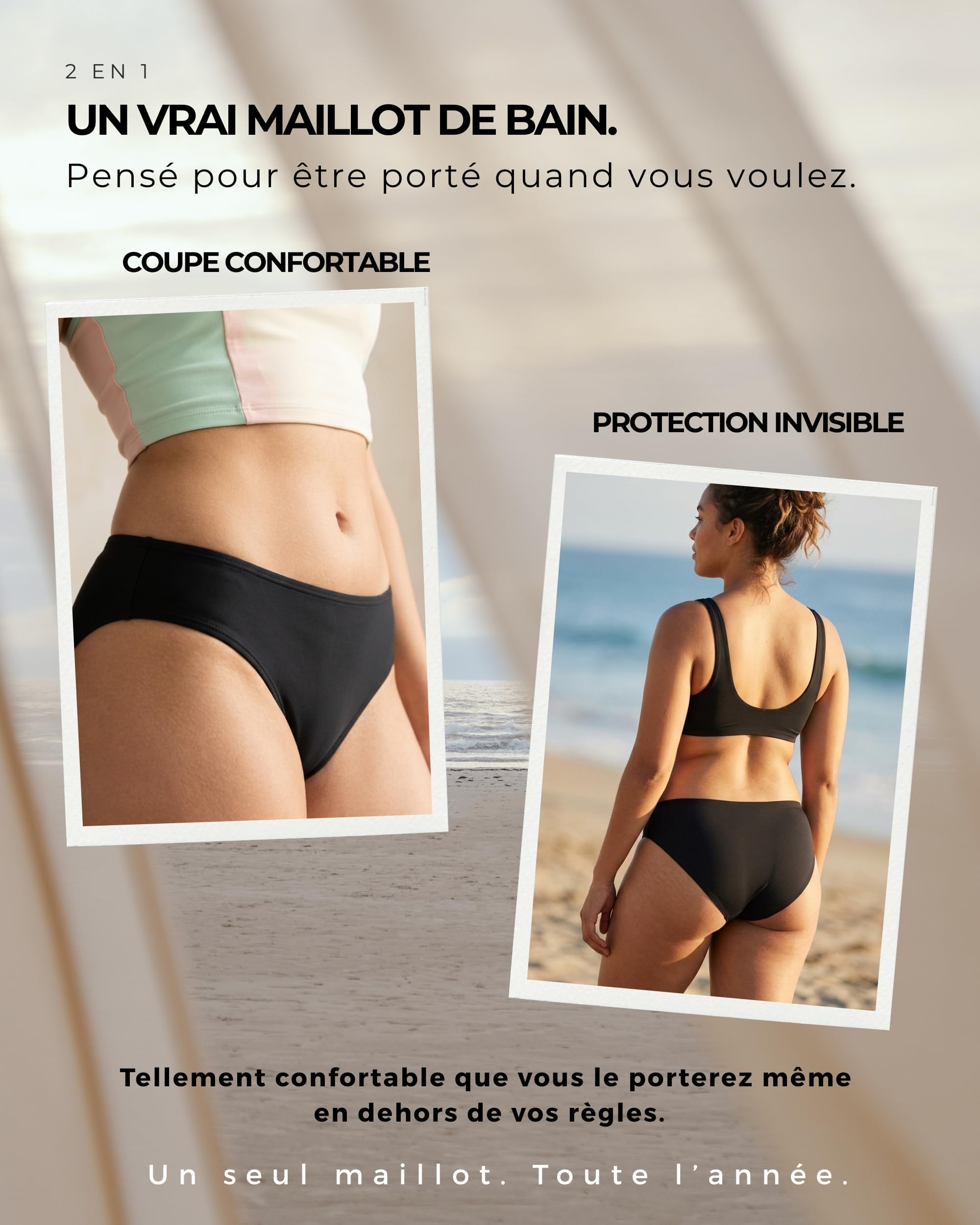 Maillot de Bain Menstruel pour Femme et Adolescente, Technologie AquaSecure | Flux Léger à Moyen | Protection Menstruelle Anti-UV Piscine & Mer | Bas de Maillot | Réutilisable & Écologique, Oeko-TEX