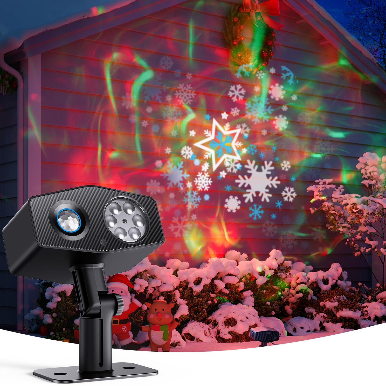 Govee Led Outdoor Schneeflocken Projektor, RGBW Wasserwellenprojektor mit 20 Gobos, IP67 Wasserdicht Projektionslampe, 58 Szenenmodi für Festivals, Funktioniert mit Alexa, Matter, Google Assistant