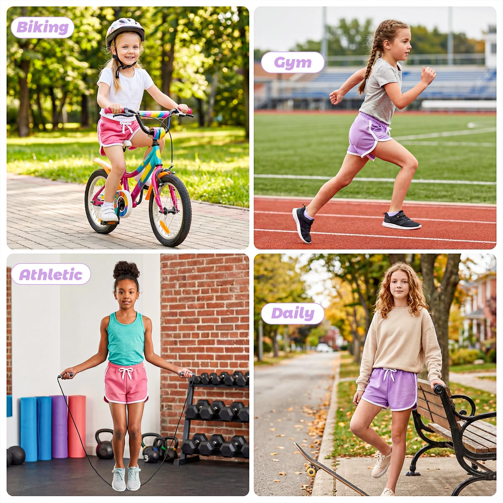 Pantalones Cortos para niñas con Bolsillos, Pack de 2, Transpirables Cortos de Ciclismo Verano Deportivo Shorts Cintura Elástica Cómodo Fitness Gimnasia Pantalón Ropa 4-14 Años