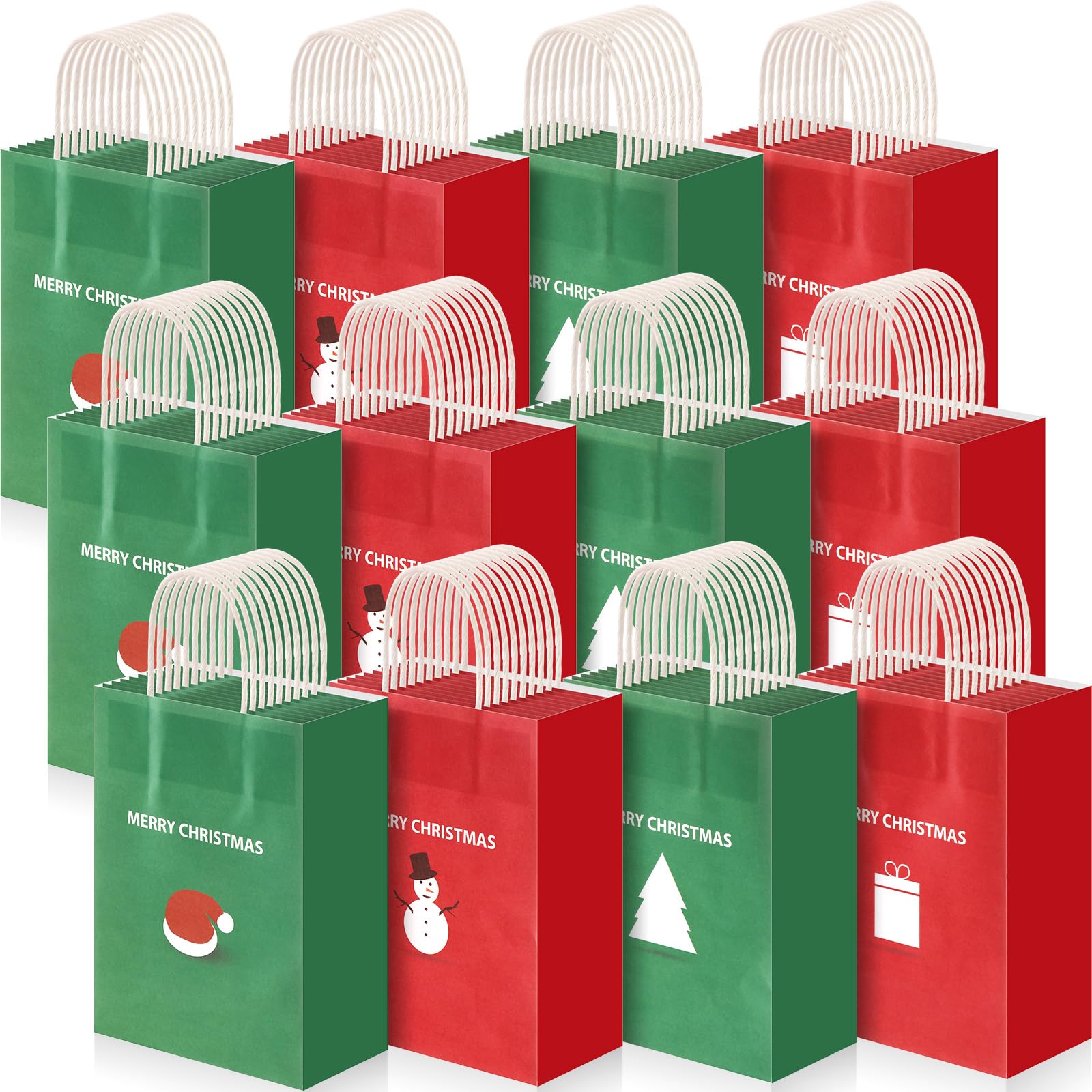 Tenceur 48 Pcs Christmas Gift Bags Bulk Christmas Party Treat Bags Xmas Kraft Paper Red & Green Gift Pouch with Handles Xmas Themed Parties Birthday