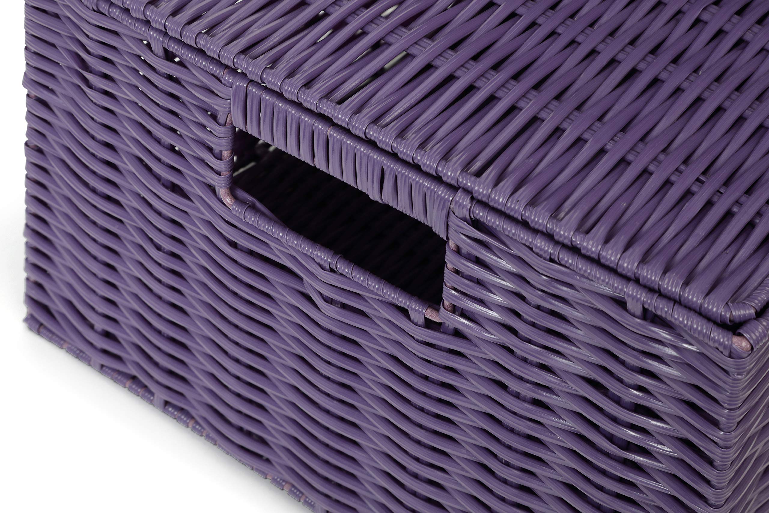ARPAN Grande Cestino portaoggetti in Resina Intrecciata con Coperchio e Serratura, Viola