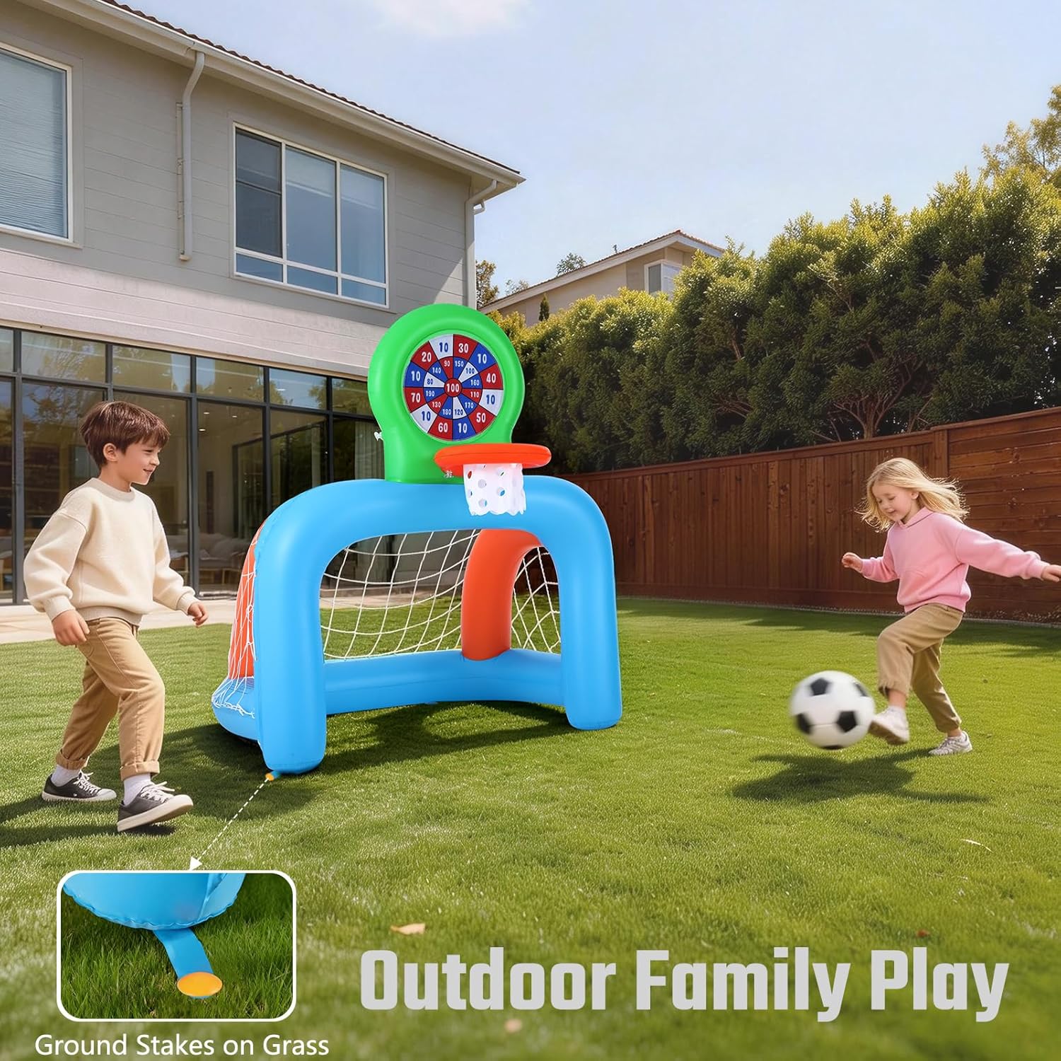 Inflatable Toddler Sports Center – Basketball Hoop & Soccer Goal, 3-in-1 with Sticky Ball Target, Soft & Safe Indoor/Outdoor Set, Ages 2–6
