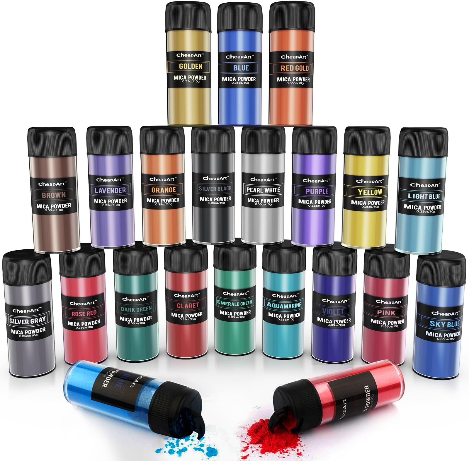 20 Colors Mica Powder for Epoxy Resin - 10g Each Bottle Shimmer Large Amount Pigment Powder Shimmer Cosmetic Grade Mica Powder for Soap Making, Lip Gloss, Candle Dye, Bath Bombs, Nails