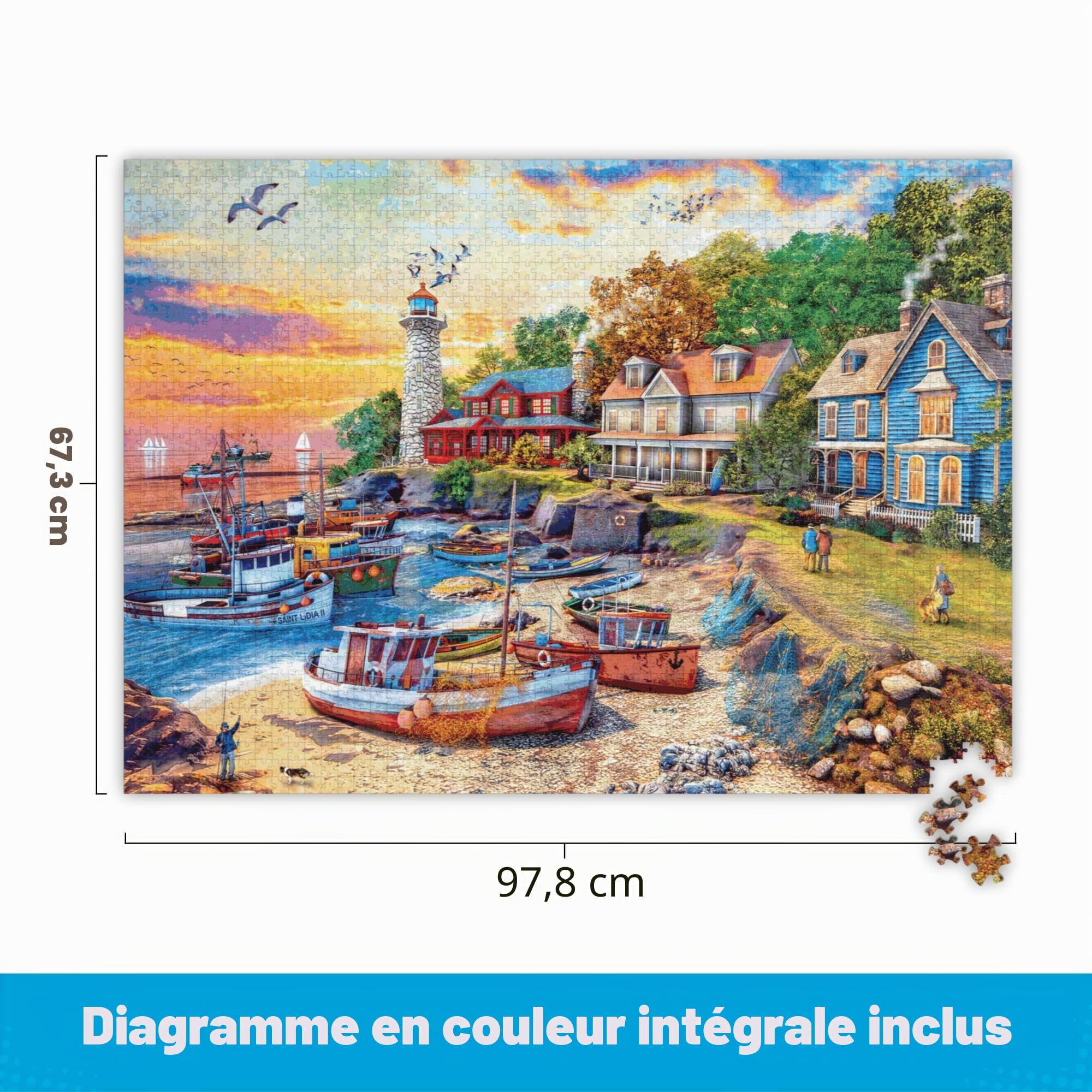 Buffalo Games – Dominic Davison – Puzzle de 2 000 pièces pour adultes – Puzzle stimulant parfait pour les soirées de jeu – Taille de puzzle fini 54,3 x 38,1 cm - Ville portuaire américaine