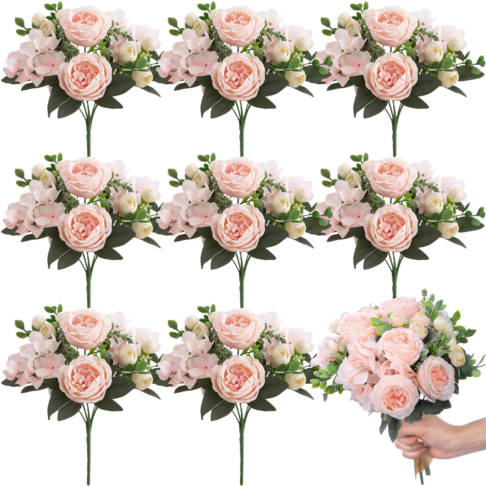 Pivoines artificielles lot de 8 en soie pour cadeau de Saint-Valentin et anniversaire