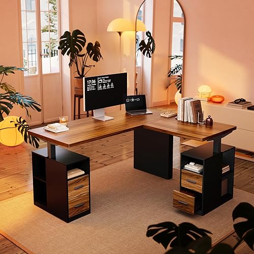 HUANUO 63 Inch L Shaped Standing Desk, Electric Executive Height