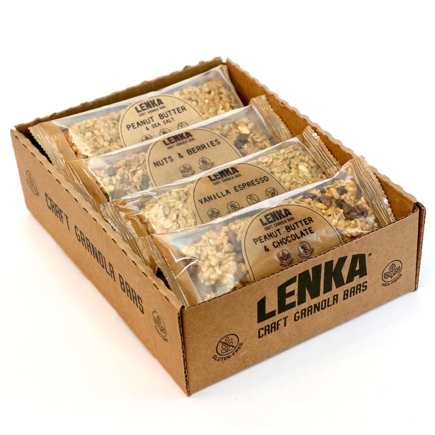 Lenka Bars - Variety 12 Pack - Peanut Butter Sea Salt, Peanut Butter Chocolate, Vanilla Espresso, and Nuts & Berries, Gluten-Free Snack Bars