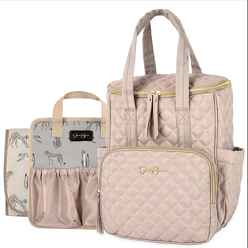 Miniatura 7 de Jessica Simpson Mochila acolchada para pañales con bolsillos aislados, almohadilla para cambiador, correas para cochecito, organizador de 3 piezas,