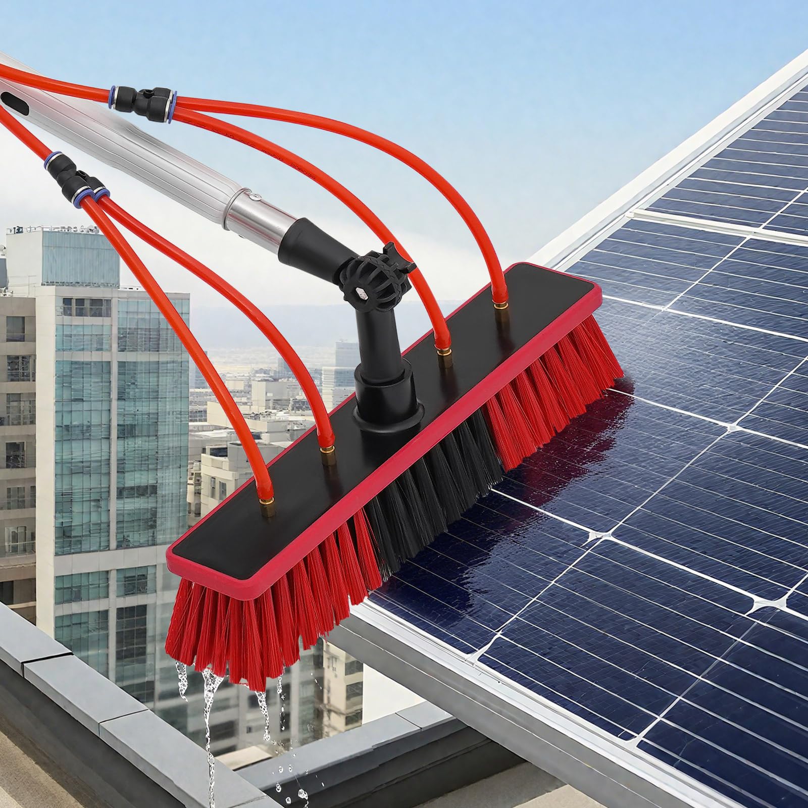 Cepillo de lavado de 10 m con cabezal giratorio de 180 grados, cepillo de limpieza y barra de limpieza para panel solar, juego de barras de limpieza para ventanas exteriores
