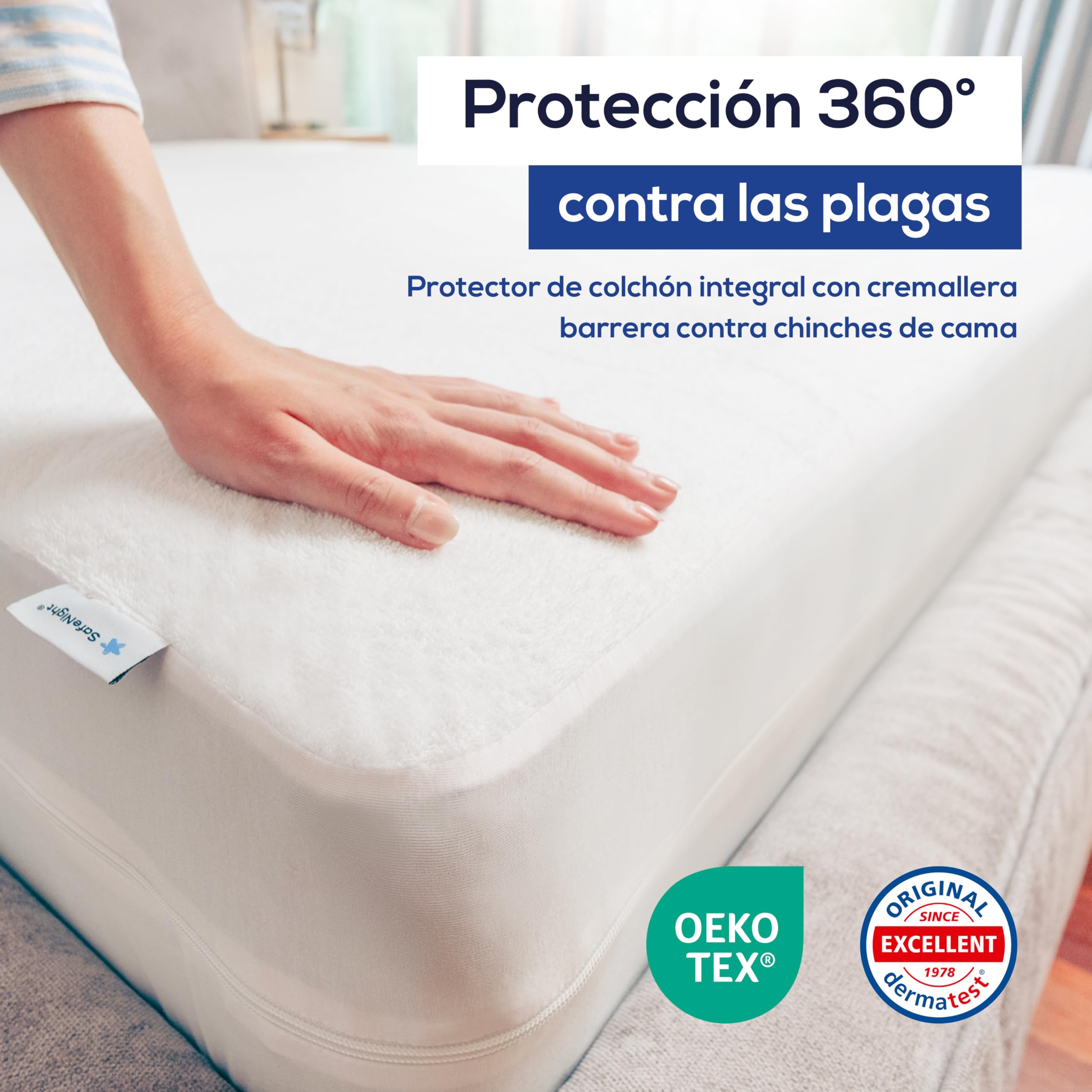 Funda colchón antichinches Impermeable – Cubre colchón Integral antiacaros con Cremallera – Protector Suave de algodón – para colchón 160x200cm – Altura Ajustable 19 a 35cm