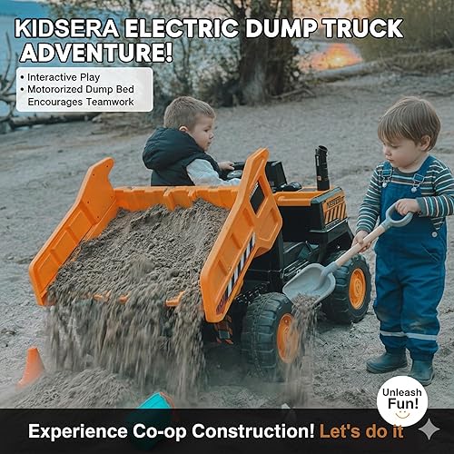 Miniatura 3 de Kidsera Camión volquete de 24 V, auto de 24 pulgadas y 2 plazas para niños con control remoto 4WD2WD hasta 5 mph, juguetes de paseo de 24 V para
