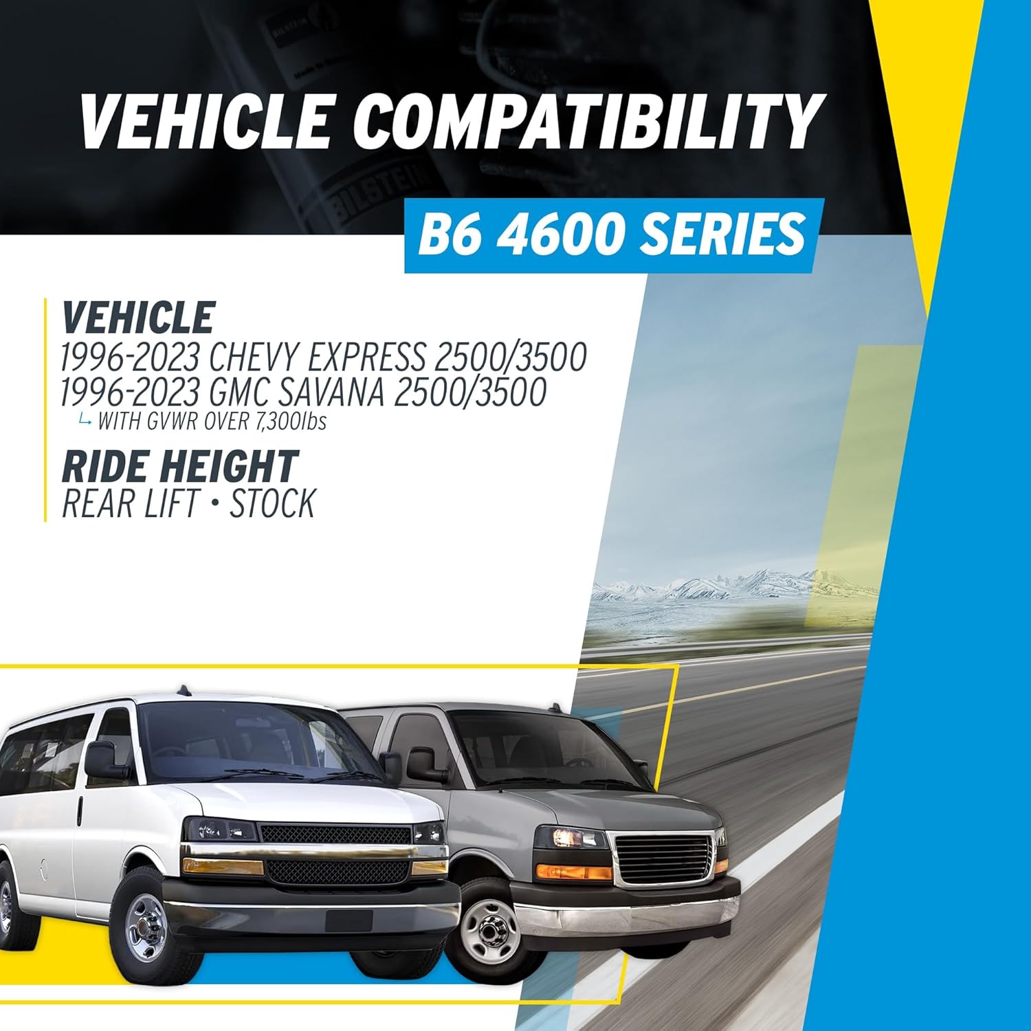 Bilstein Pair of Rear B6 4600 Series Shocks Compatible with 1996-2023 Express/Savana 2500/3500 Over GVWR: 7,300lbs with 0" Rear Lift | Easy Installation
