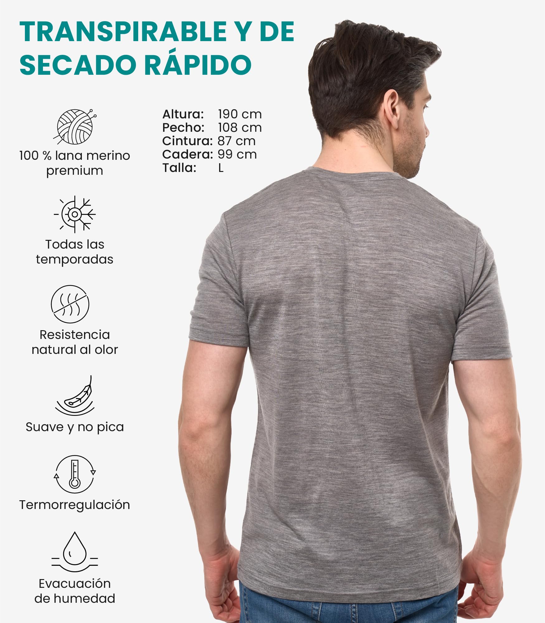 Merino.tech Camiseta Interior de Lana Merino 100% para Hombre
