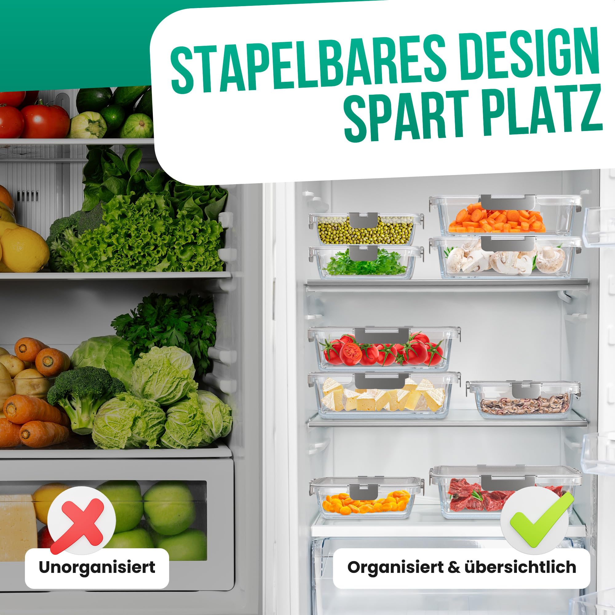 Avalo Glas Frischhaltedosen met Deckel - Meal Prep Trays - Glasbehälter mit Deckel Glas - Vorratsdosen Set - 10 Stück 1060ml / 370ml
