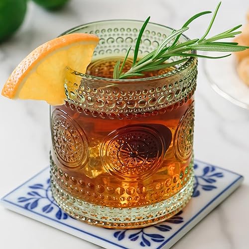 Miniatura 1 de Kate Aspen Hobnail - Juego de 6 vasos de bebida con cuentas florales verdes (10 onzas), juego de cristalería vintage, juego de vasos de cóctel,