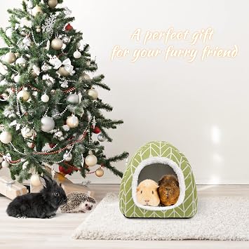 Guinea Pig Hideout Hamster Bed Rabbit House Cave Accessories Cozy Hide-Out for Bunny Hedgehog Ferret Chinchilla&Other Small Animals (Green)